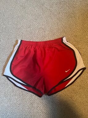 Nike Red Women's Athletic Running Shorts with White and Black Trim